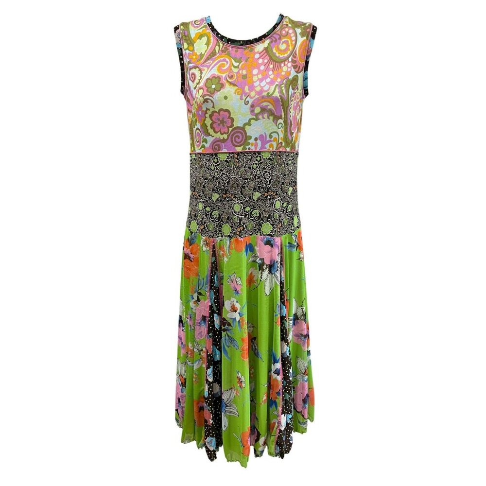 Anac Colorful Sleeveless Floral Patterned Midi Dress With Tie Back Medium